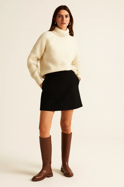 Bottes Hautes Femme | Cuir Marron Lisse Et Semelle Plate | Style Classique Pour L’Hiver