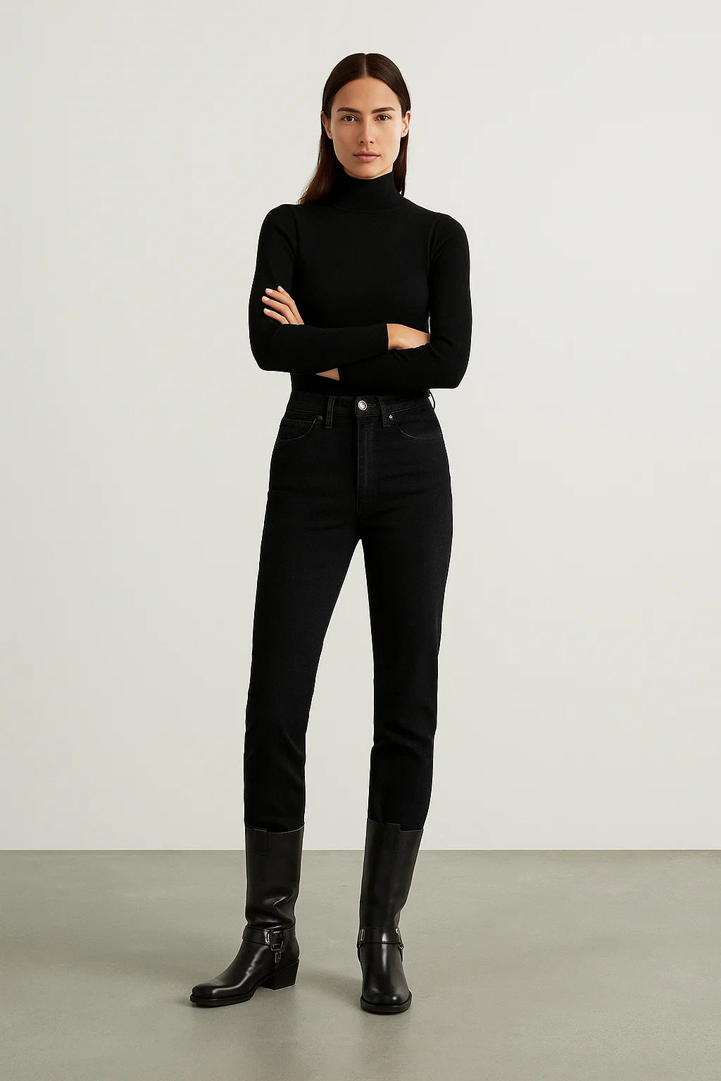 Bottes Biker Femme | Cuir Véritable Noir Et Anneau Métallique | Style Rock Chic Pour L’Hiver