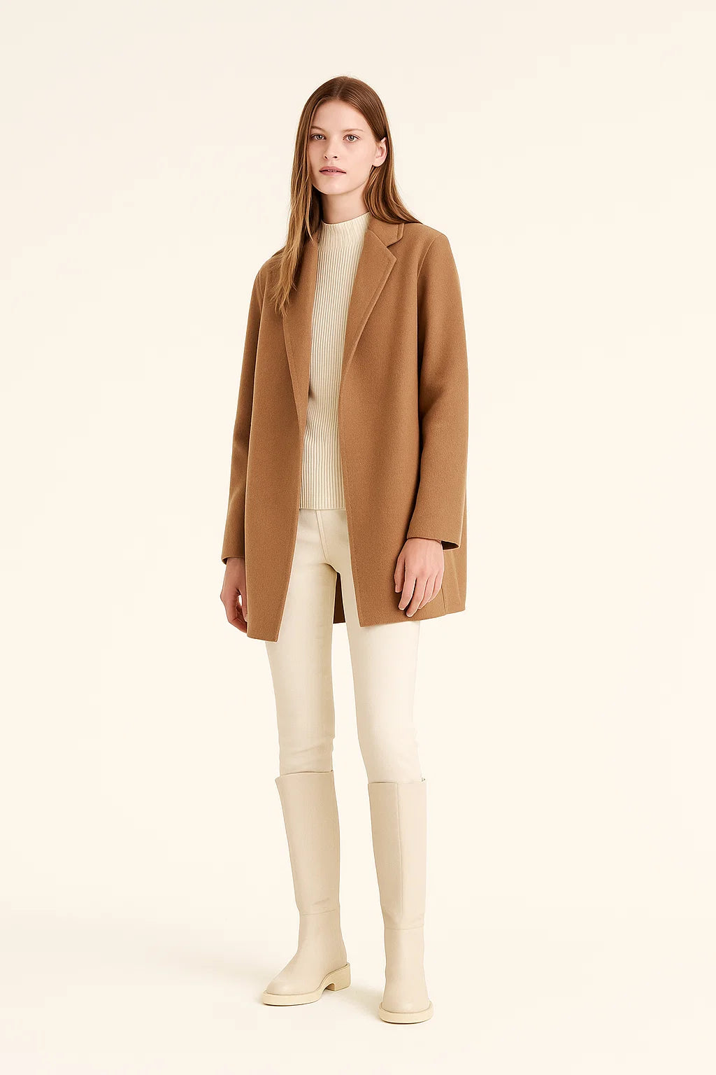 Bottes Hautes Femme | Cuir Véritable Écru Et Coupe Minimaliste | Élégantes Et Polyvalentes Pour L’Hiver