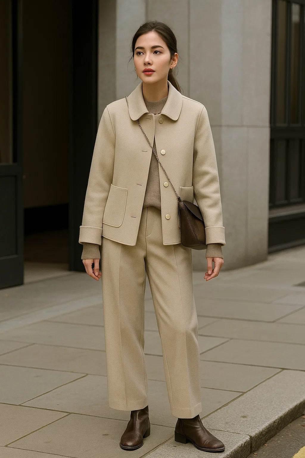 Manteau Court Femme | Laine | Élégant Et Minimaliste | Pour Le Quotidien En Automne-Hiver