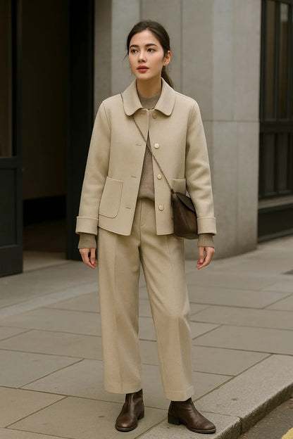 Manteau Court Femme | Laine | Élégant Et Minimaliste | Pour Le Quotidien En Automne-Hiver