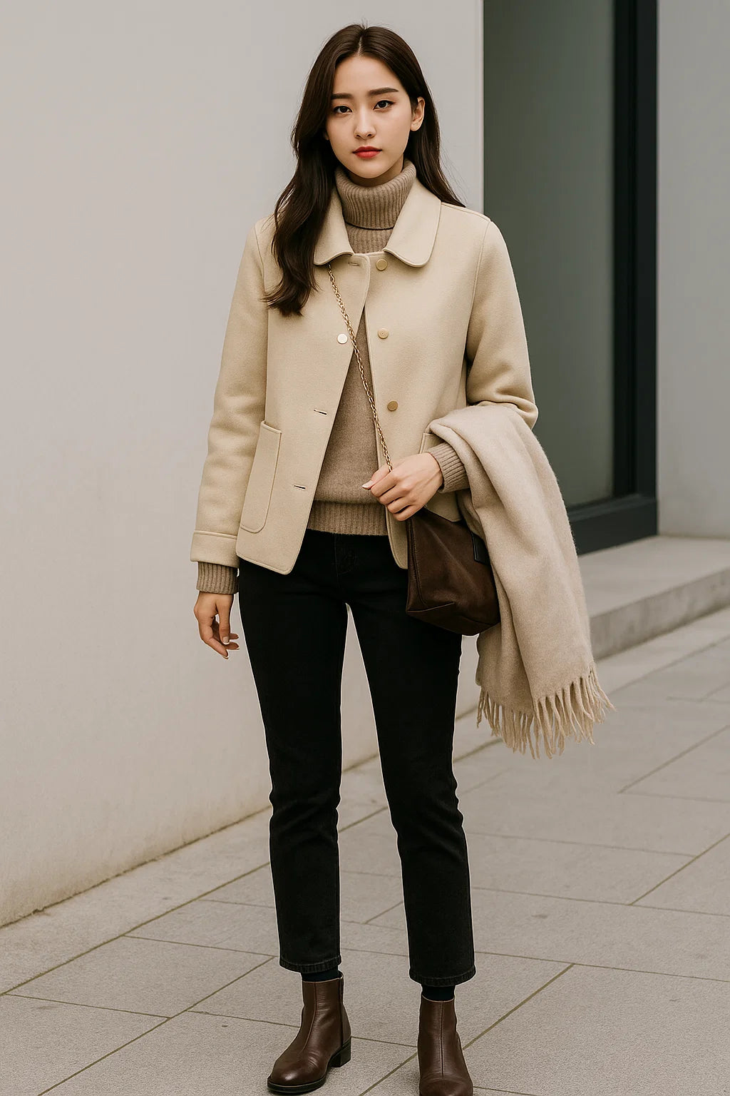 Manteau Court Femme | Laine | Élégant Et Minimaliste | Pour Le Quotidien En Automne-Hiver