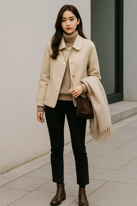 Manteau Court Femme | Laine | Élégant Et Minimaliste | Pour Le Quotidien En Automne-Hiver