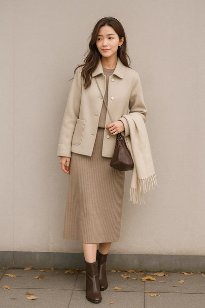 Manteau Court Femme | Laine | Élégant Et Minimaliste | Pour Le Quotidien En Automne-Hiver