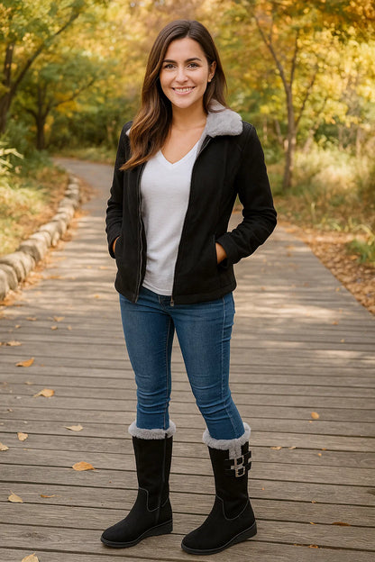 Bottes Femme | Mi-Mollet Fourrées | Chaudes Et Confortables | Pour L’Hiver Et Les Balades Extérieures