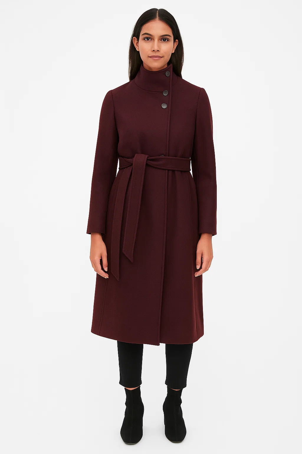 Manteau Femme | En Laine Mélangée Et Ceinturé | Élégant Et Structuré Pour L’Hiver