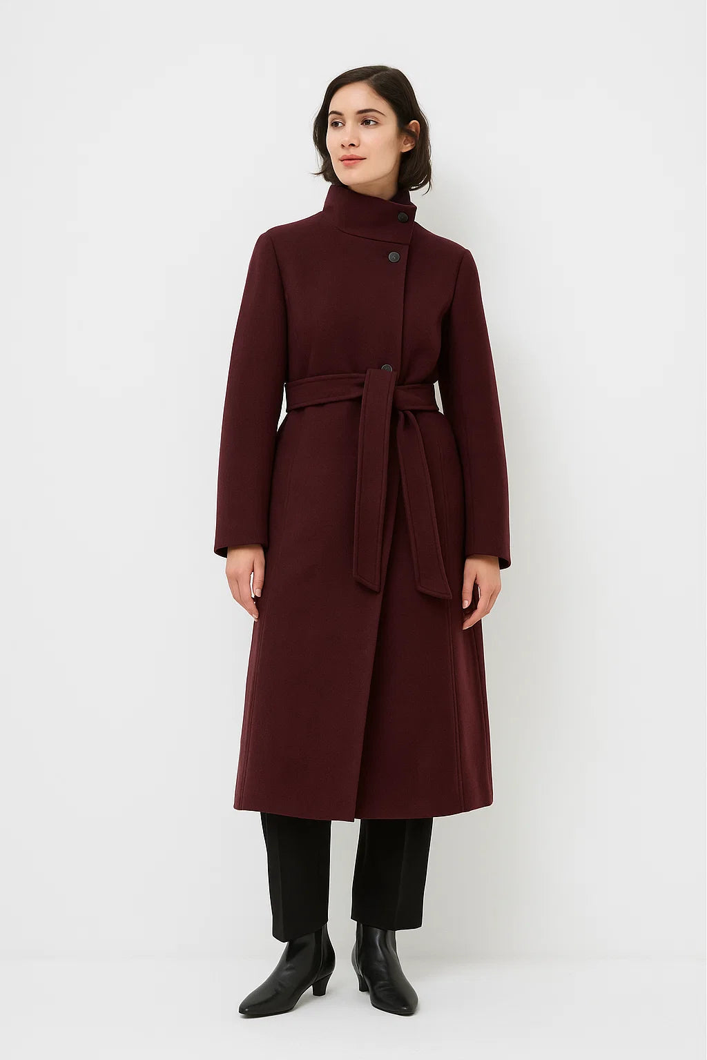 Manteau Femme | En Laine Mélangée Et Ceinturé | Élégant Et Structuré Pour L’Hiver