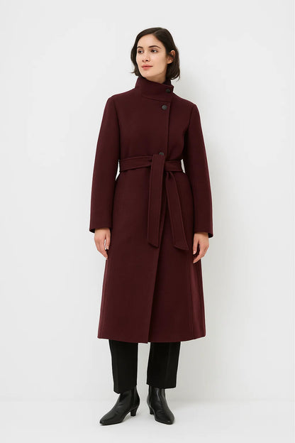 Manteau Femme | En Laine Mélangée Et Ceinturé | Élégant Et Structuré Pour L’Hiver