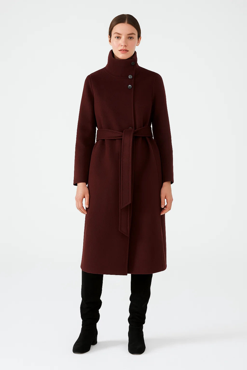 Manteau Femme | En Laine Mélangée Et Ceinturé | Élégant Et Structuré Pour L’Hiver