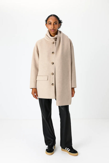 Manteau Femme | Court Et Chaud En Laine Mélangée | Avec Col Montant Intégré