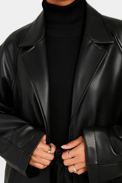 Manteau Femme | Effet Cuir | Long Et Oversize | Look Tendance Pour l’Automne Et l’Hiver