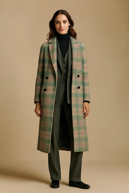 Manteau Femme | Mélange De Laine, Alpaga Et Fibres Recyclées | Long Et À Carreaux