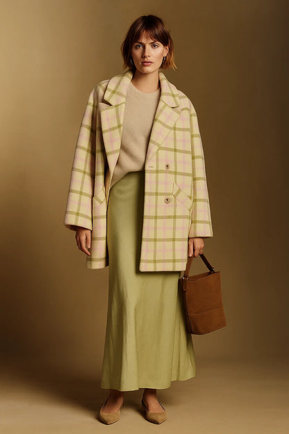 Manteau Femme | Laine, Coton Et Fibres Mélangées | Coupe Droite Et Carreaux Pastel