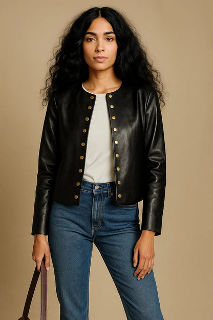 Veste En Cuir De Chèvre | Élégante Et Moderne | Idéale Pour Les Soirées Ou Le Bureau