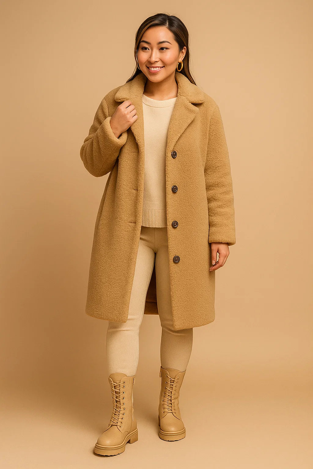 Manteau Long En Tissu Teddy Doux | Confort Et Élégance | Idéal Pour L’Hiver Ou Les Sorties En Ville