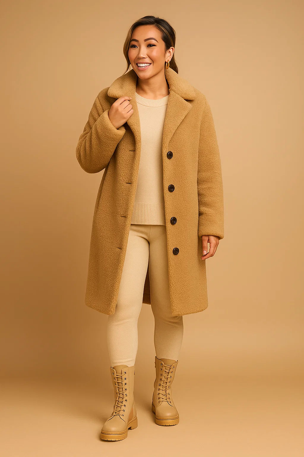 Manteau Long En Tissu Teddy Doux | Confort Et Élégance | Idéal Pour L’Hiver Ou Les Sorties En Ville
