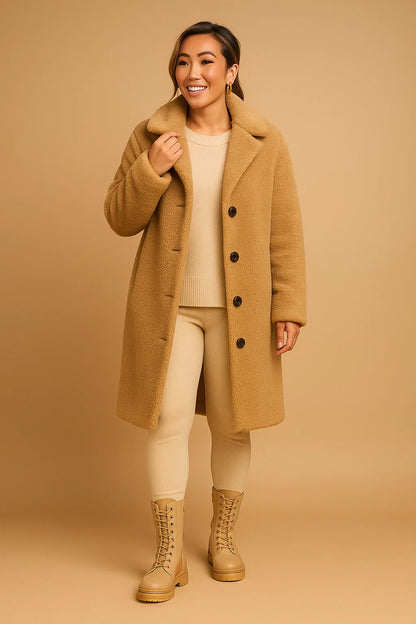 Manteau Long En Tissu Teddy Doux | Confort Et Élégance | Idéal Pour L’Hiver Ou Les Sorties En Ville