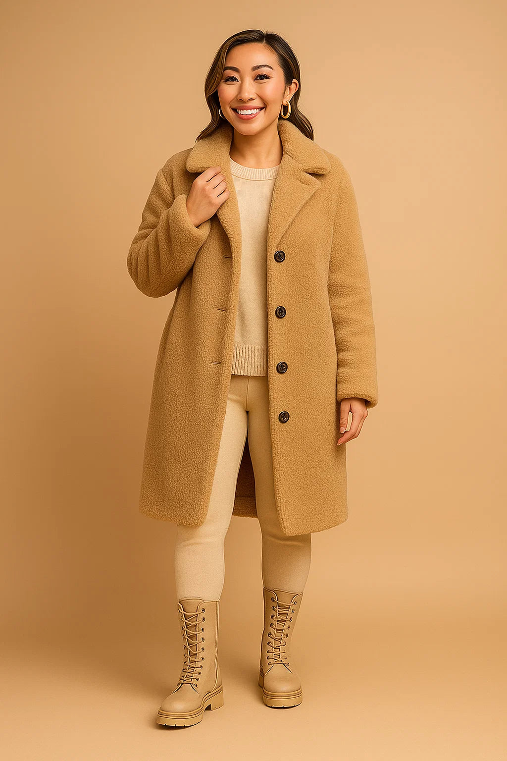 Manteau Long En Tissu Teddy Doux | Confort Et Élégance | Idéal Pour L’Hiver Ou Les Sorties En Ville