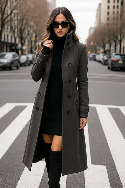 Manteau Long Structuré À Boutons | Élégant Et Citadin | Idéal Pour L’Hiver Ou Le Bureau