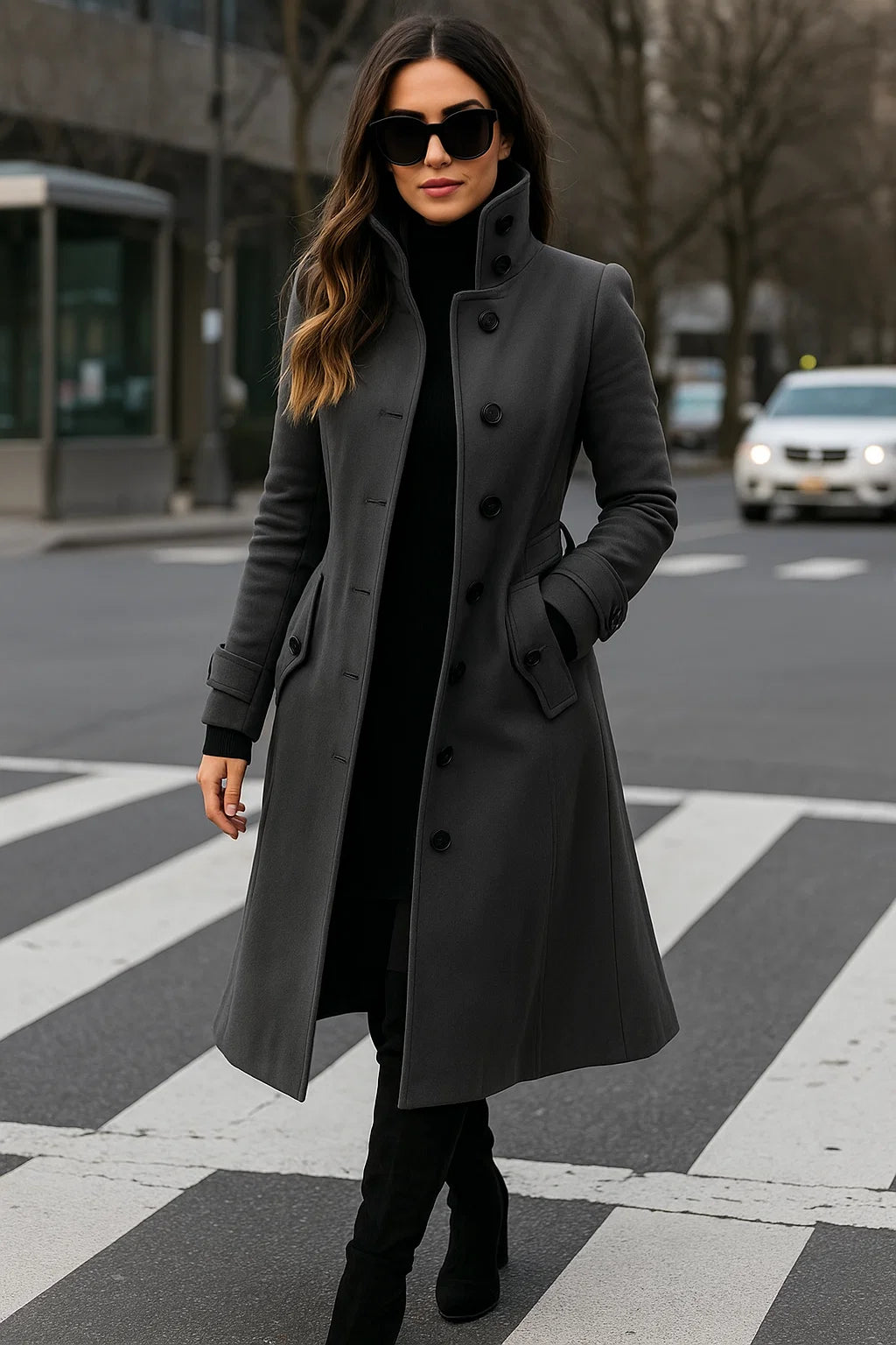Manteau Long Structuré À Boutons | Élégant Et Citadin | Idéal Pour L’Hiver Ou Le Bureau