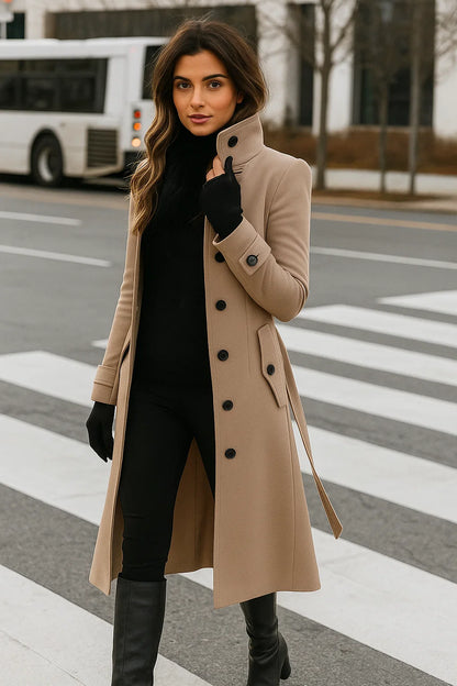 Manteau Long Structuré À Boutons | Élégant Et Citadin | Idéal Pour L’Hiver Ou Le Bureau