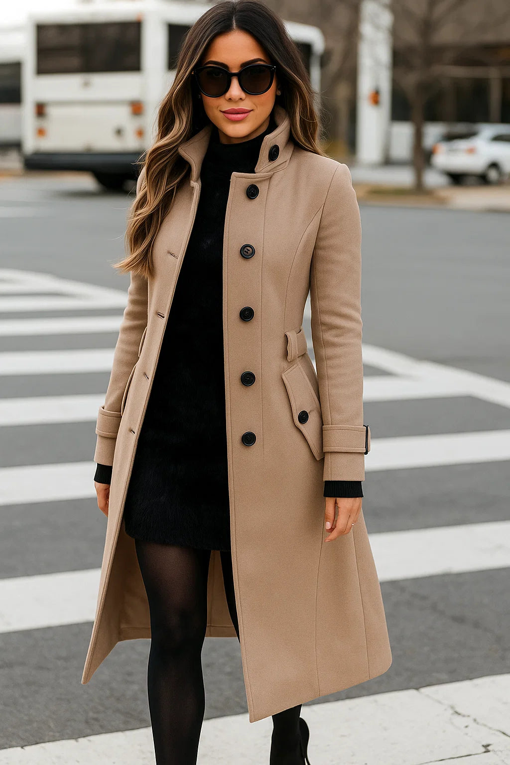 Manteau Long Structuré À Boutons | Élégant Et Citadin | Idéal Pour L’Hiver Ou Le Bureau