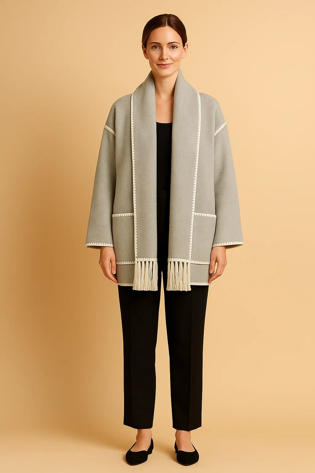 Manteau À Franges Et Style Raffine Contrastées | Coupe Ample Et Douce | Idéal Pour La Mi-Saison Ou Les Looks Décontractés