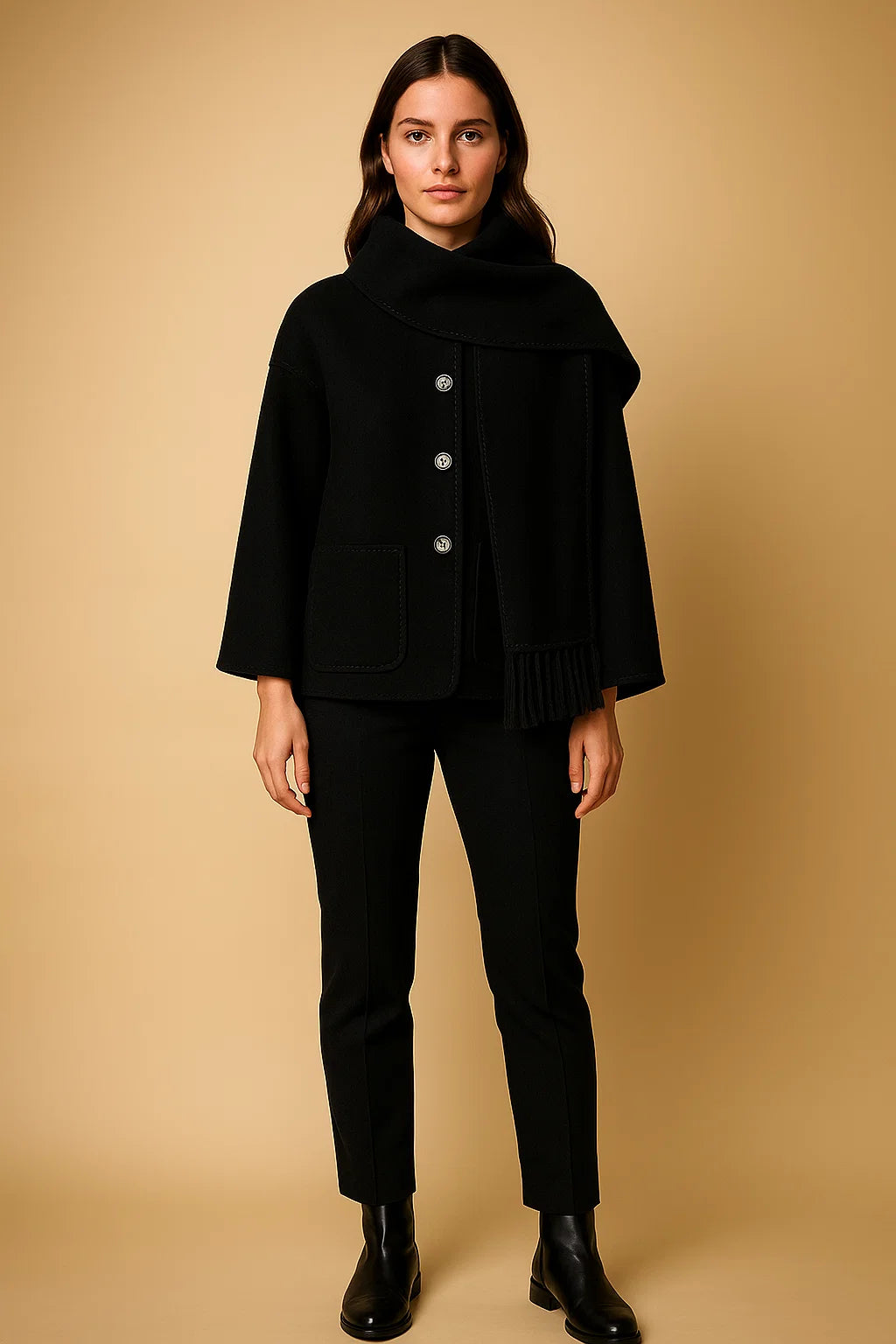 Manteau À Franges Et Style Raffine Contrastées | Coupe Ample Et Douce | Idéal Pour La Mi-Saison Ou Les Looks Décontractés