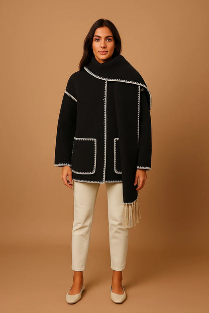 Manteau À Franges Et Style Raffine Contrastées | Coupe Ample Et Douce | Idéal Pour La Mi-Saison Ou Les Looks Décontractés