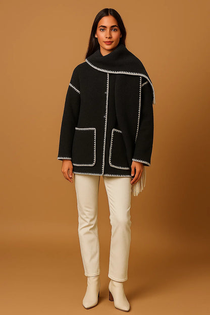 Manteau À Franges Et Style Raffine Contrastées | Coupe Ample Et Douce | Idéal Pour La Mi-Saison Ou Les Looks Décontractés