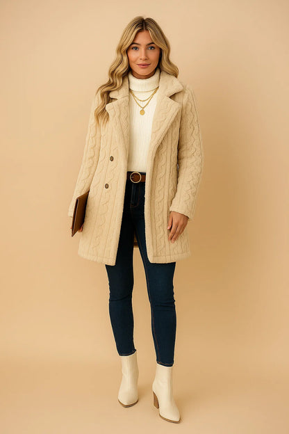 Manteau En Maille Torsadée Douce | Confort Et Style | Parfait Pour L’Hiver Et Les Looks Décontractés