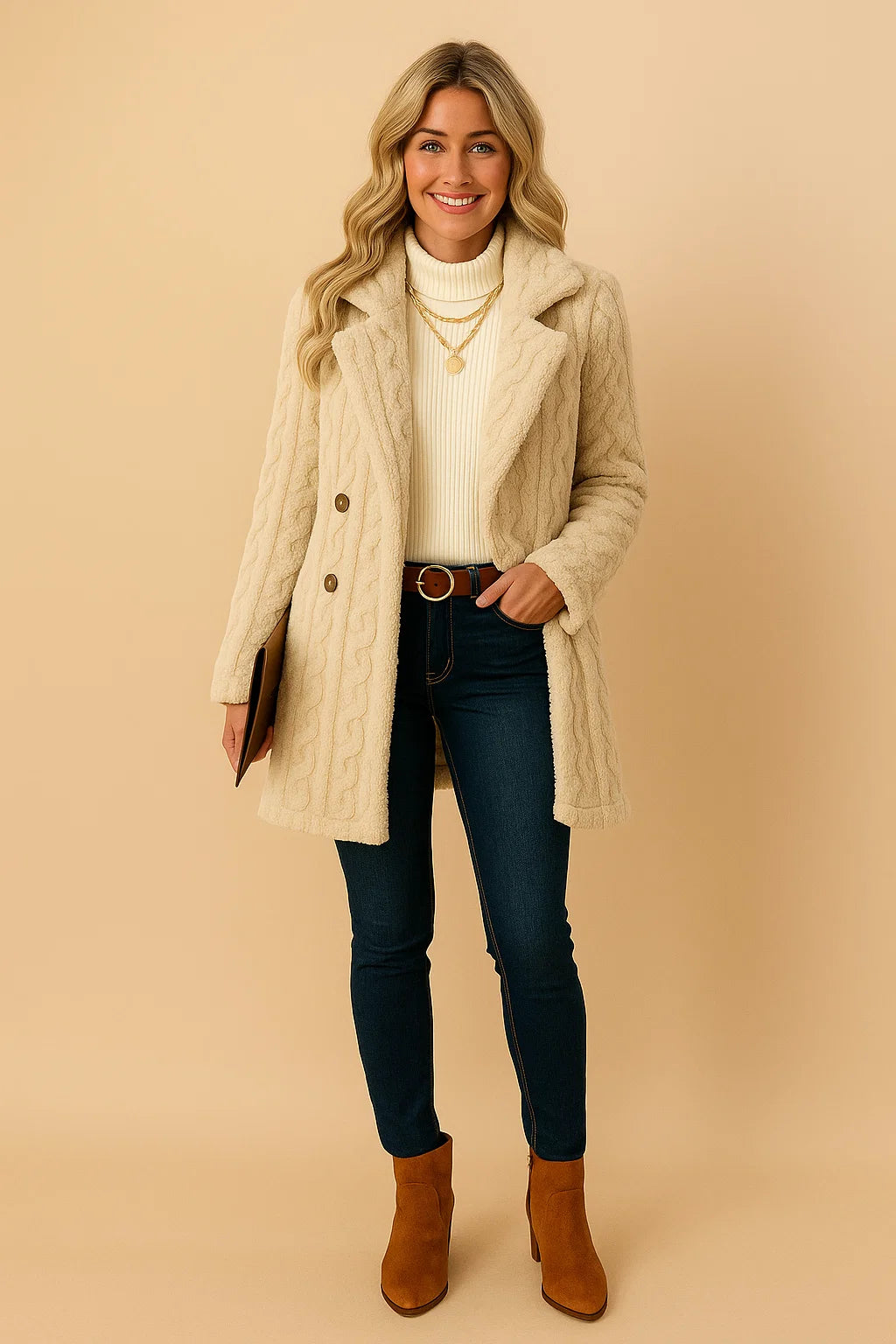Manteau En Maille Torsadée Douce | Confort Et Style | Parfait Pour L’Hiver Et Les Looks Décontractés
