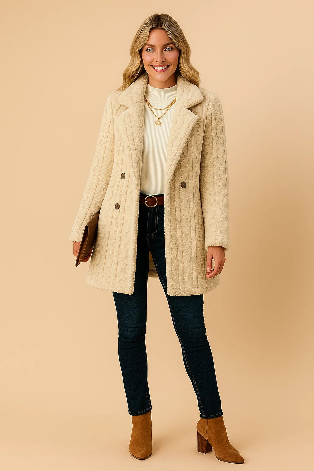 Manteau En Maille Torsadée Douce | Confort Et Style | Parfait Pour L’Hiver Et Les Looks Décontractés