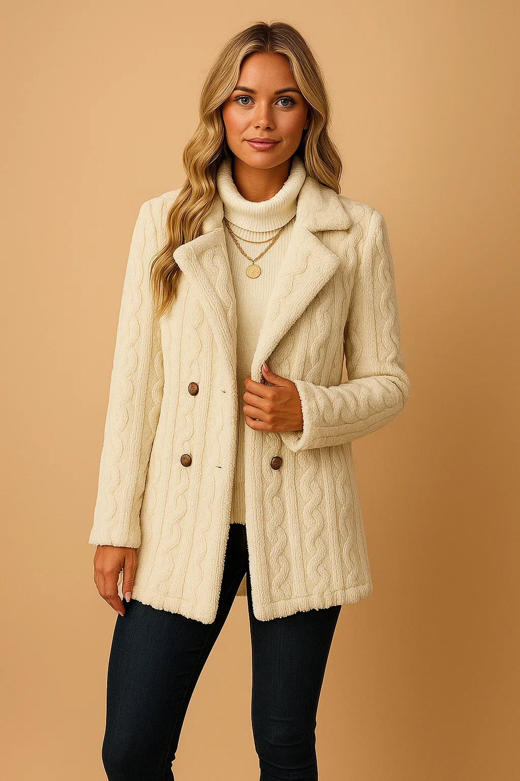 Manteau En Maille Torsadée Douce | Confort Et Style | Parfait Pour L’Hiver Et Les Looks Décontractés