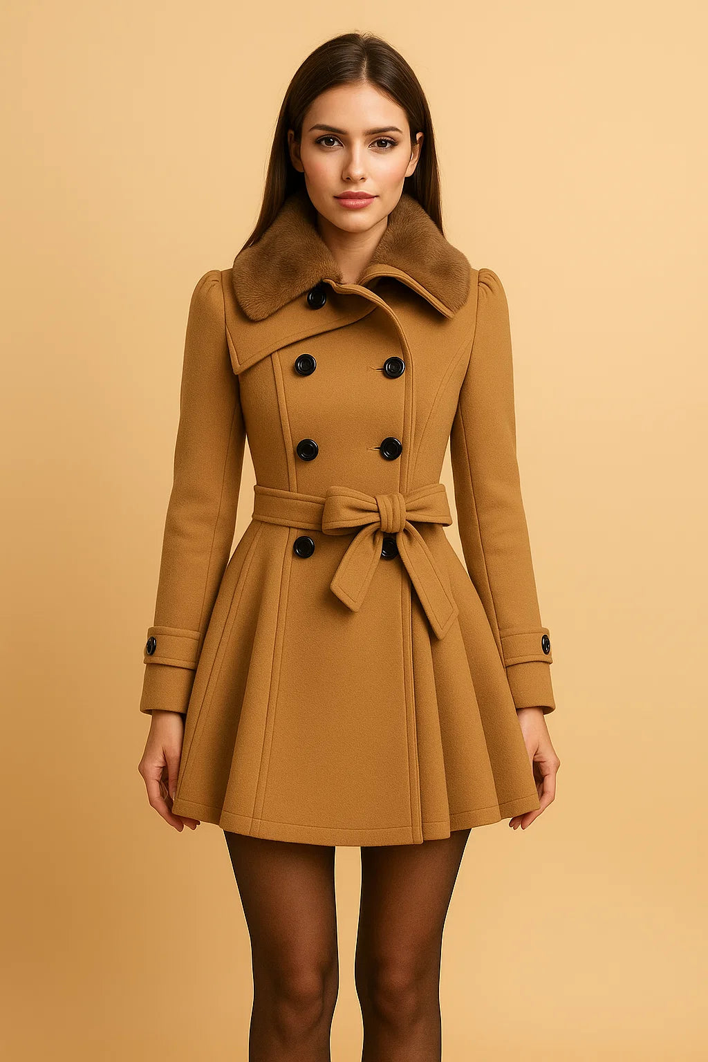 Manteau Cintré À Col Doux Et Ceinture | Silhouette Flatteuse Et Tissu Confortable | Idéal Pour L’Hiver Ou Les Occasions Habillées