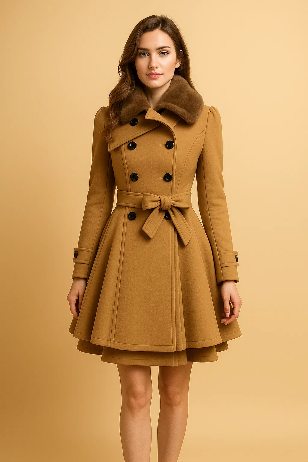 Manteau Cintré À Col Doux Et Ceinture | Silhouette Flatteuse Et Tissu Confortable | Idéal Pour L’Hiver Ou Les Occasions Habillées