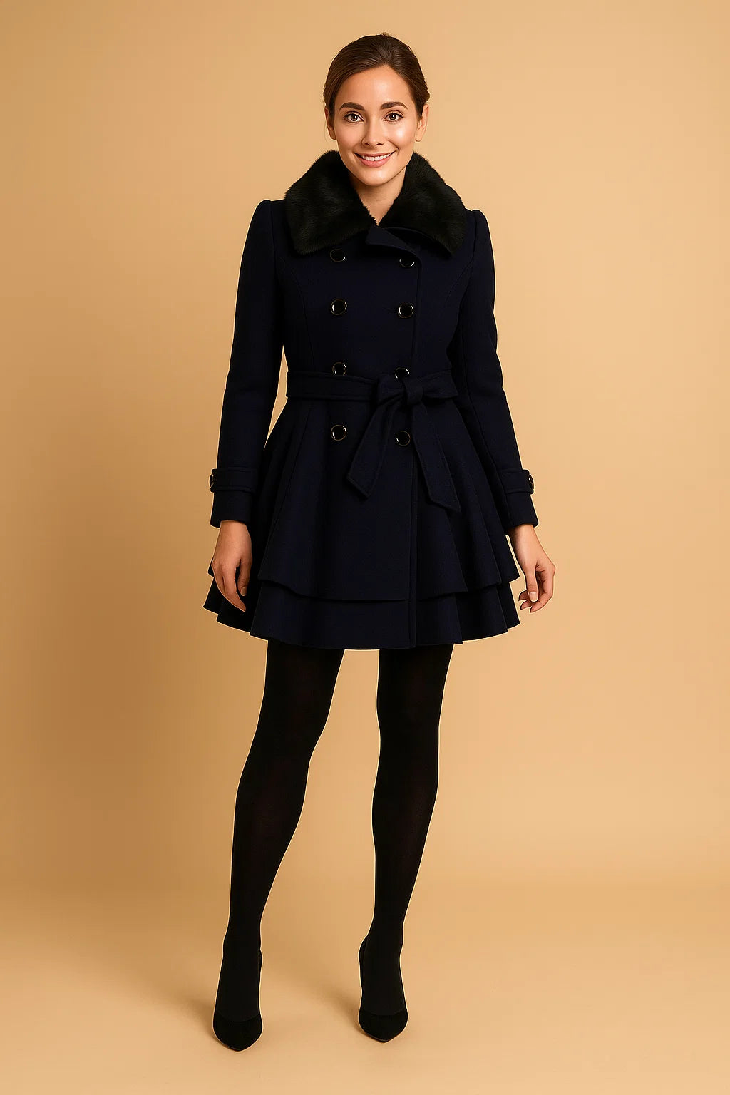 Manteau Cintré À Col Doux Et Ceinture | Silhouette Flatteuse Et Tissu Confortable | Idéal Pour L’Hiver Ou Les Occasions Habillées