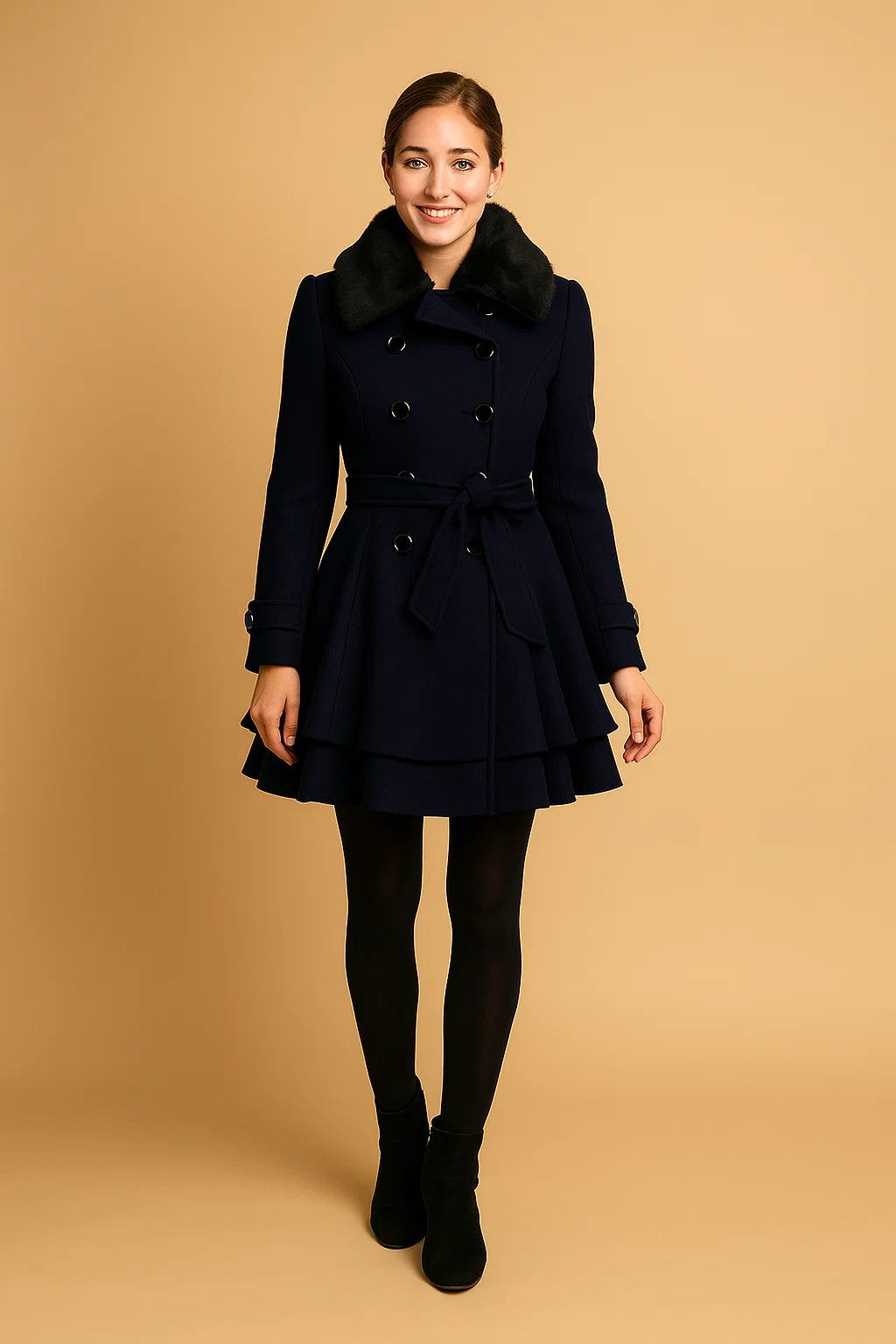 Manteau Cintré À Col Doux Et Ceinture | Silhouette Flatteuse Et Tissu Confortable | Idéal Pour L’Hiver Ou Les Occasions Habillées