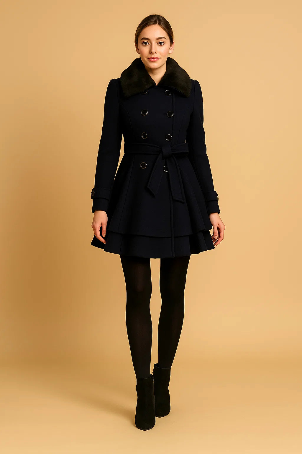 Manteau Cintré À Col Doux Et Ceinture | Silhouette Flatteuse Et Tissu Confortable | Idéal Pour L’Hiver Ou Les Occasions Habillées
