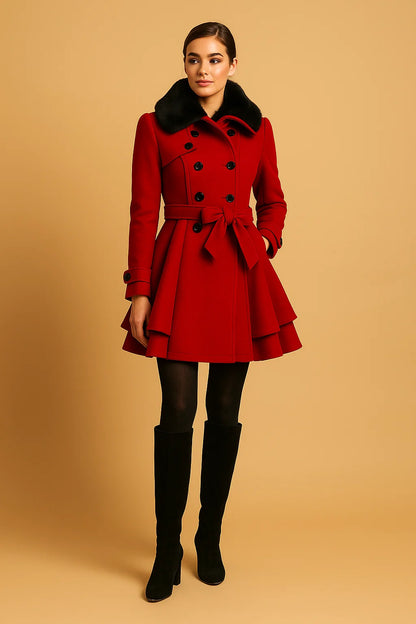 Manteau Cintré À Col Doux Et Ceinture | Silhouette Flatteuse Et Tissu Confortable | Idéal Pour L’Hiver Ou Les Occasions Habillées