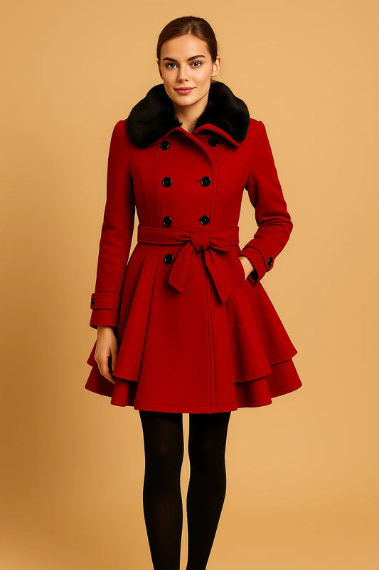 Manteau Cintré À Col Doux Et Ceinture | Silhouette Flatteuse Et Tissu Confortable | Idéal Pour L’Hiver Ou Les Occasions Habillées