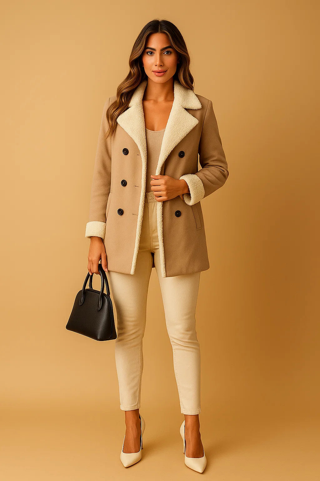 Manteau En Laine Cachemire À Doublure Mouton | Chaud Et Élégant | Idéal Pour L’Hiver Et Les Looks Quotidiens