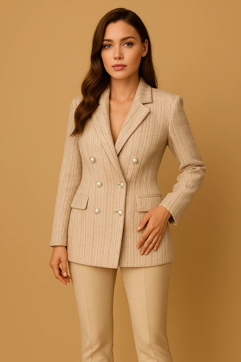 Blazer Cintré En Tweed À Boutons Nacrés | Élégant Et Structuré | Idéal Pour Le Bureau Ou Les Occasions Habillées