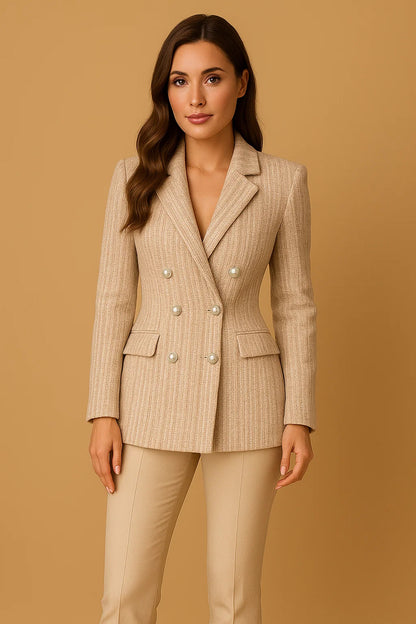 Blazer Cintré En Tweed À Boutons Nacrés | Élégant Et Structuré | Idéal Pour Le Bureau Ou Les Occasions Habillées