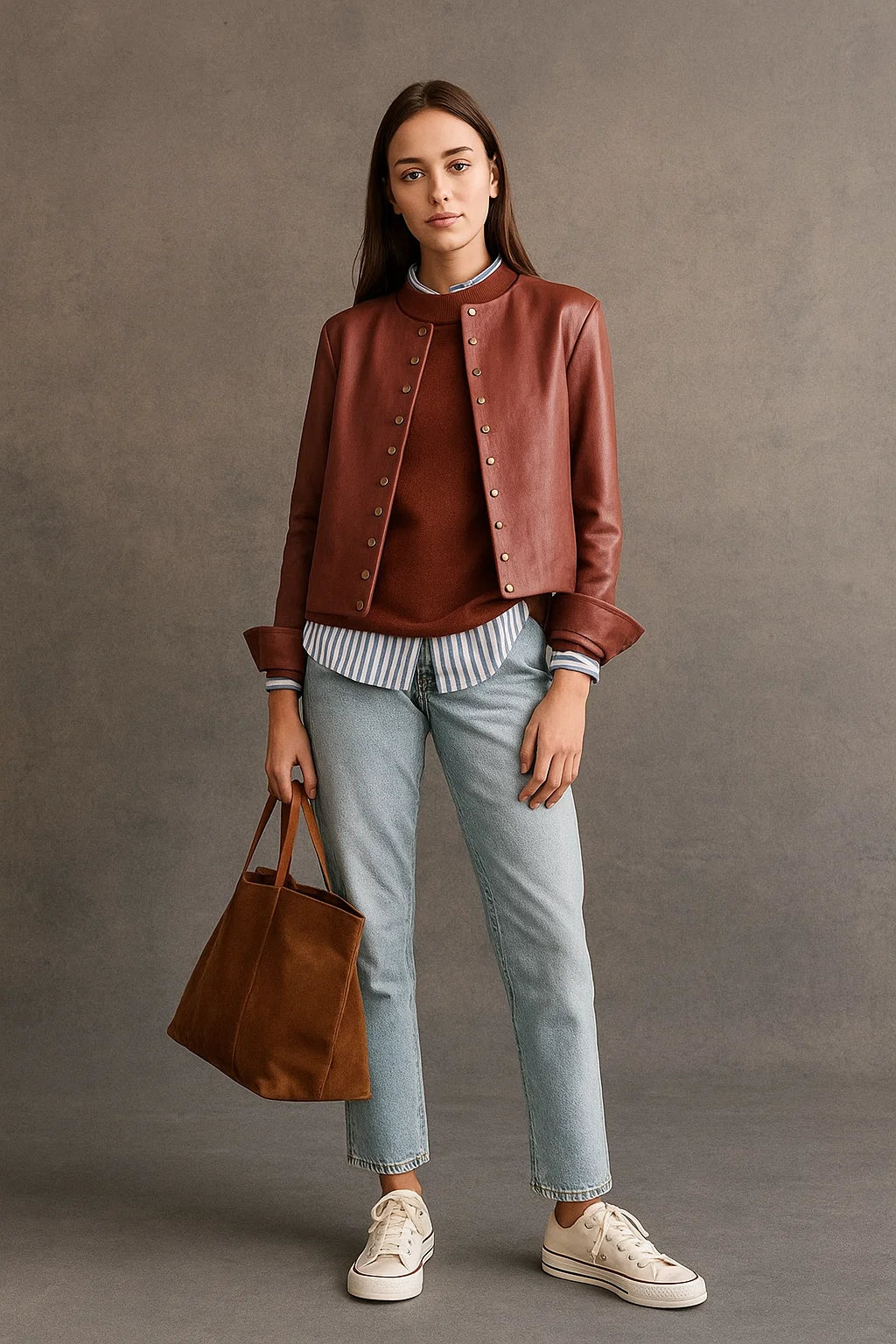 Veste Courte En Cuir | Cuir D’Agneau | Style Moderne Et Élégant | Idéale Pour La Mi-Saison