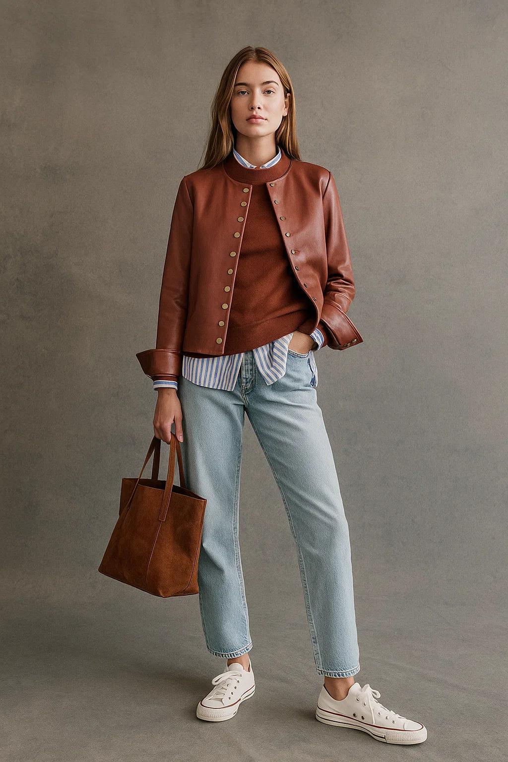 Veste Courte En Cuir | Cuir D’Agneau | Style Moderne Et Élégant | Idéale Pour La Mi-Saison