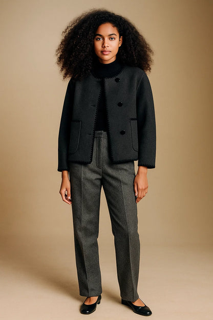 Veste En Laine À Finitions Festonnées | Laine | Élégante Et Graphique | Parfaite Pour L’Automne-Hiver