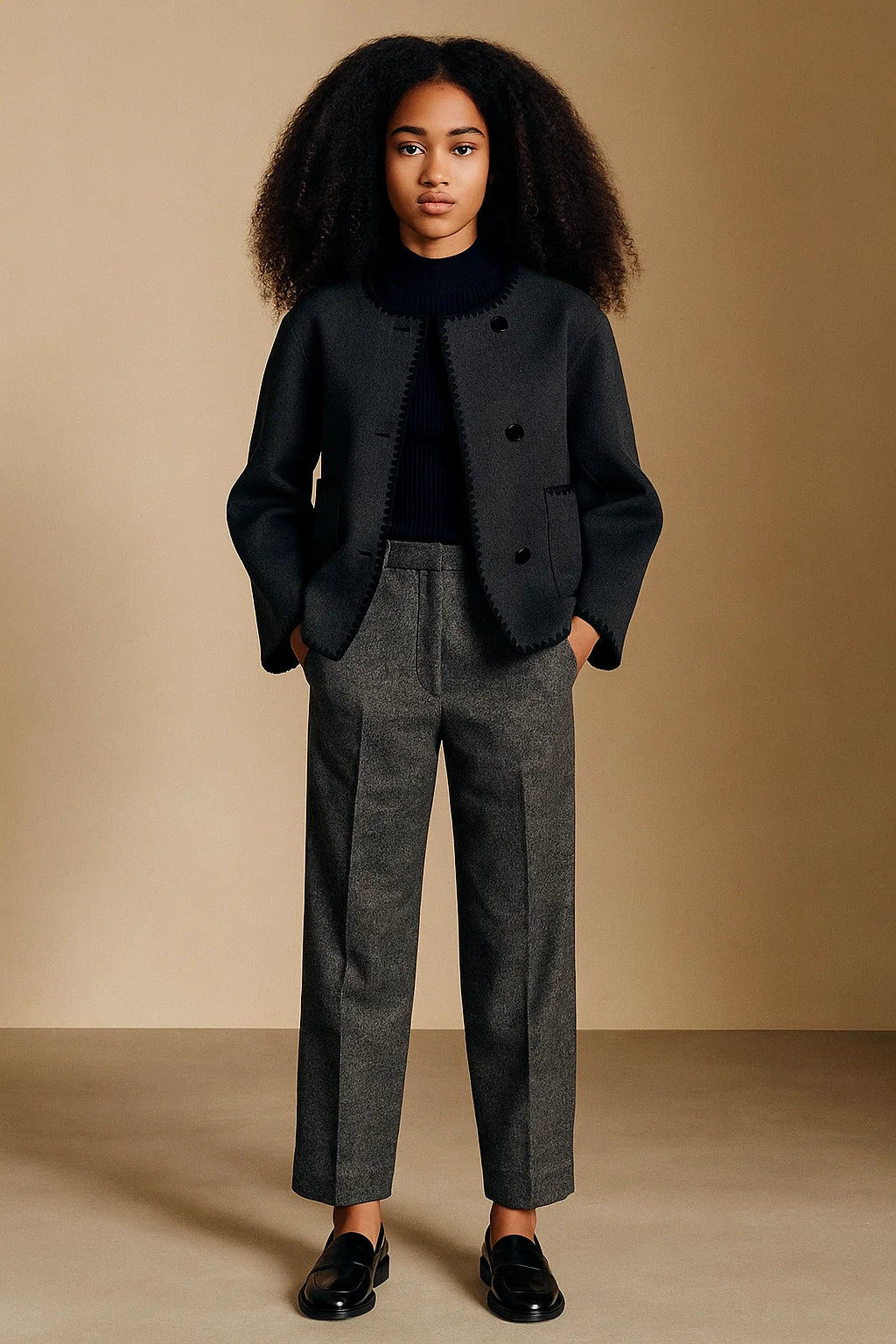 Veste En Laine À Finitions Festonnées | Laine | Élégante Et Graphique | Parfaite Pour L’Automne-Hiver