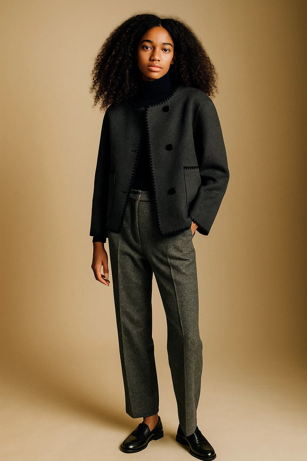 Veste En Laine À Finitions Festonnées | Laine | Élégante Et Graphique | Parfaite Pour L’Automne-Hiver