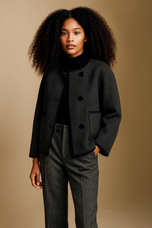 Veste En Laine À Finitions Festonnées | Laine | Élégante Et Graphique | Parfaite Pour L’Automne-Hiver